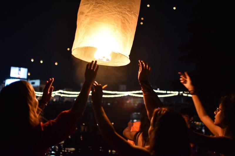 Yellow lanterns in the sky