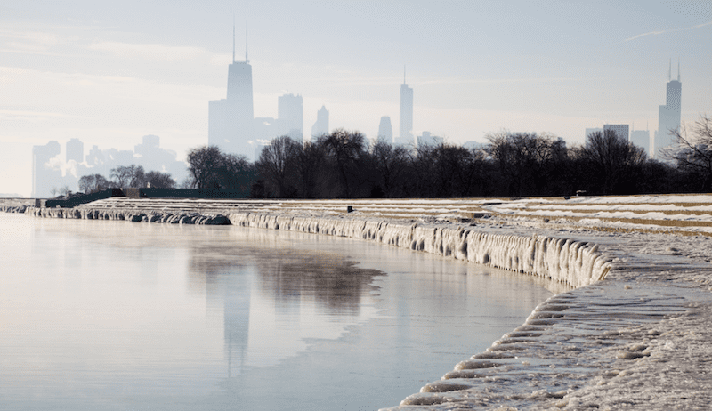 Chicago frozen icy water